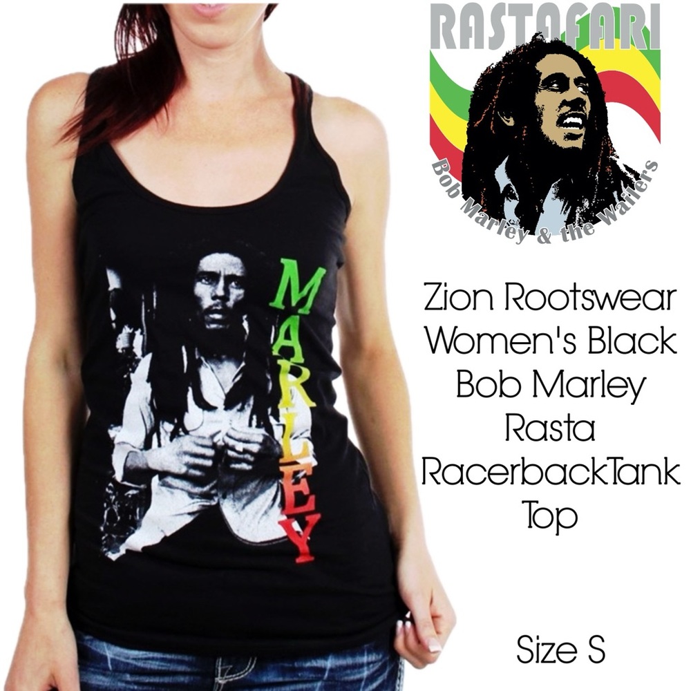 Zion Rootswear Women's Black Bob Marley Rasta Racerback Tank Top - Picture 1 of 12